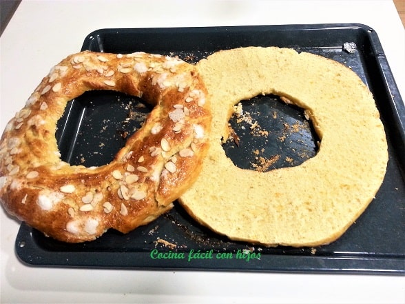 roscón de reyes abierto para el relleno