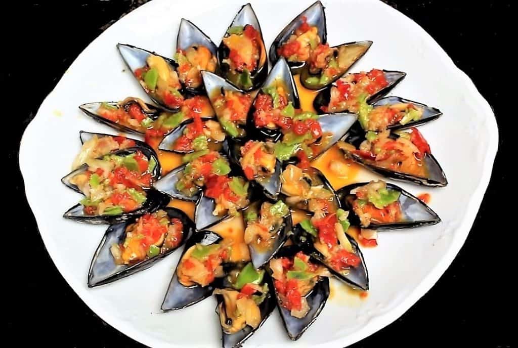 mejillones a la vinagreta plato de presentación receta