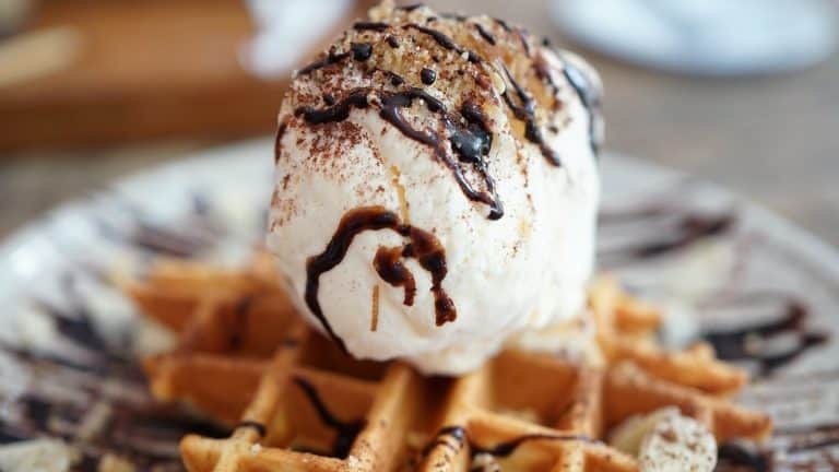 helado casero presentado sobre gofre