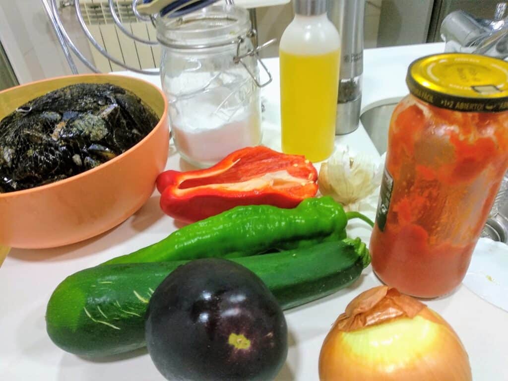 mejillones con pisto, ingredientes